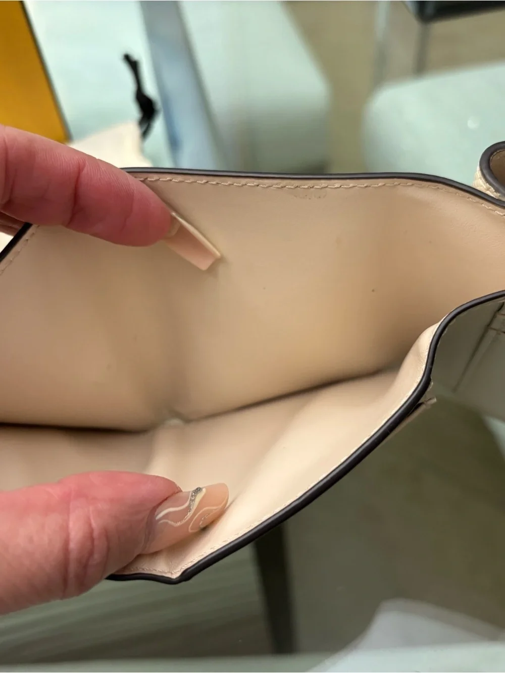 Authentic Fendi Tri-fold light pink and Cream Leather Wallet with Gold FF Logo